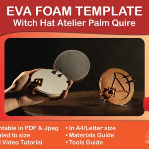 May include: An image of EVA foam templates for a Witch Hat Atelier Palm Quire. The templates are shown in a brown and tan color scheme. The image includes text that says "EVA FOAM TEMPLATE" and "Witch Hat Atelier Palm Quire".
