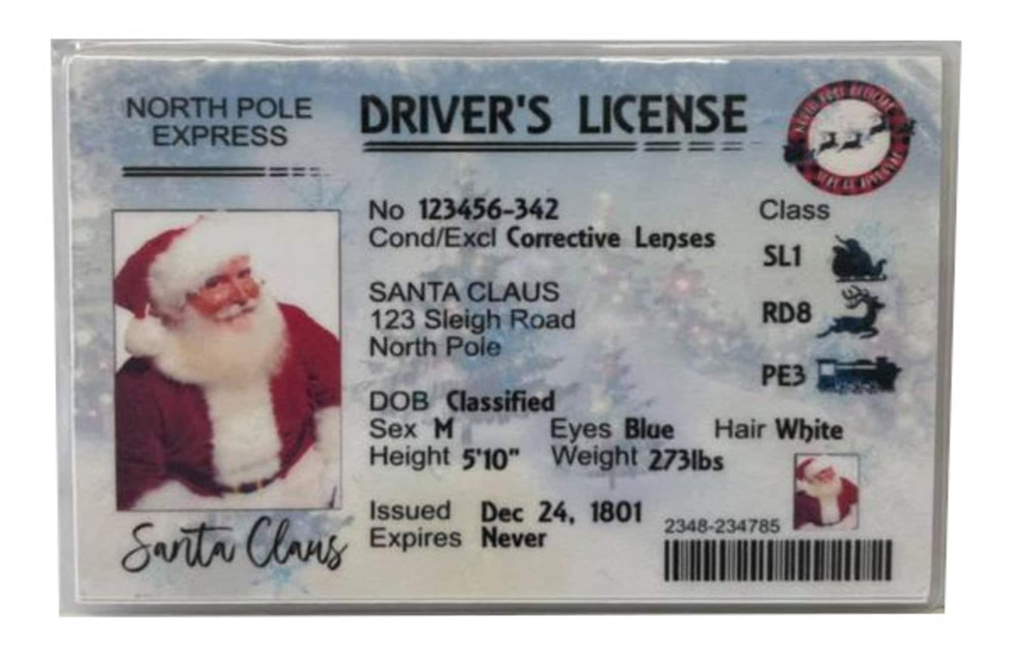 Santa Claus Father Christmas Lost Driving Licence Sleigh Licence. 