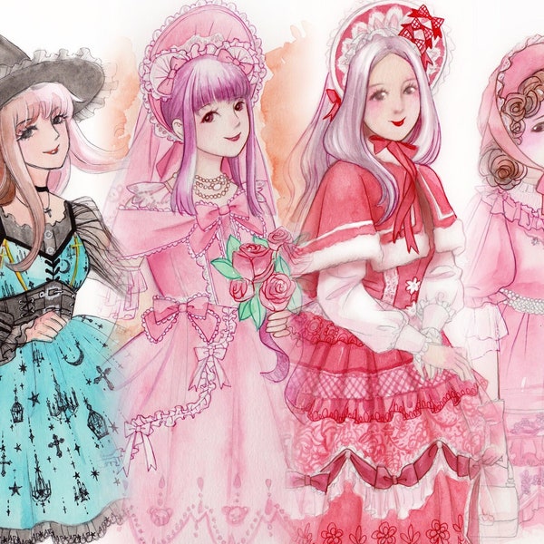 Digital Watercolor art commission - Anime fan art, Holiday greeting cards, Lolita fashion