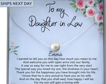 Daughter-In-Law Gift Necklace: Wedding Gift, Jewelry From Mother-In Law, Gift for Bride Single Pearl Necklace, Personalized Daughter-In-Law