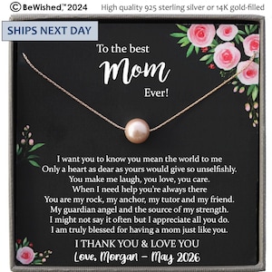 A meaningful gift for Mom from daughter or son. This personalized pearl necklace includes a customizable message card, making it perfect for Mother’s Day, birthdays, Christmas, holidays, and appreciation gifts. Ready to gift with your own custom closing words.