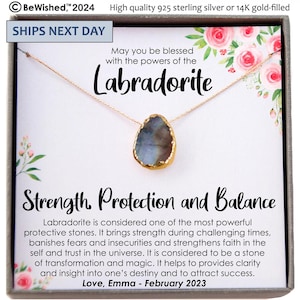 Labradorite Necklace Gold, Inspirational Gift Necklace, Natural Labradorite Gem Slice, Healing Gemstone Gift for Her, Labradorite Birthstone