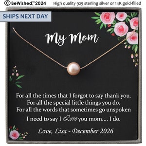 Mom Gift from Daughter or Son - Personalized Pearl Necklace with Meaningful Message • Mother's Day, Christmas, Birthday or Appreciation