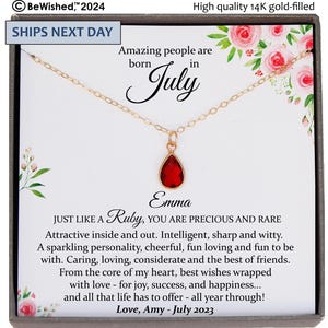 July Birthstone Necklace, Ruby Necklace Gold, July Birthday Gifts, July Necklace, Dainty Necklaces for Women, Personalized Born in July Gift