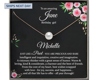 June Birthstone Necklace, June Birthday Gift, Pearl Necklace, June Necklace, Personalized Birthday Gifts for Her, personalized gifts women