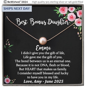 Step Daughter Gift for Step Daughter, Bonus Daughter Gift Necklace Blended Family Stepdaughter Gift daughter of bride Single Pearl Necklace