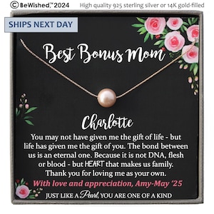 Bonus Mom Gift for Step Mother Gift from Bride, step mom gift for stepmom necklace, step mom wedding gift, Single Pearl Necklace