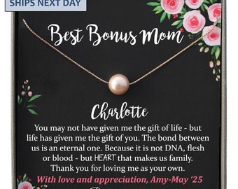 Bonus Mom Gift for Step Mother Gift from Bride, step mom gift for stepmom necklace, step mom wedding gift, Single Pearl Necklace