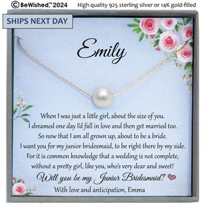 Junior Bridesmaid Proposal Gift Will you be my Junior Bridesmaid Necklace, Personalized Junior Bridesmaid Wedding Gift Single Pearl Necklace