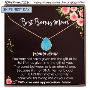 Step Mom Gift Wedding Stepmom of the Bride Gift Bonus Mom Thank you for loving me as your own Boho Wedding Gift Turquoise necklace