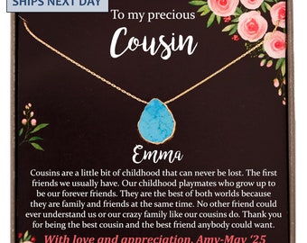 Cousin Gifts - Personalized Gemstone Necklace for Birthday, Holidays, Appreciation and Special Occasions