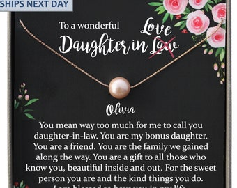Daughter-In-Law Gift Necklace: daughter in law birthday gift, Jewelry From Mother-In Law, Wedding Gift for Bride Single Pearl Necklace