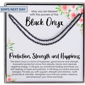 Black Onyx Necklace, Stress Relief Gift for her, Strength Necklace, Black Gemstone Pendant, Protection Necklace, Healing Crystal Jewelry