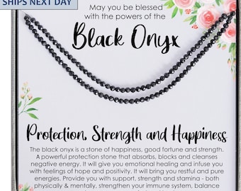 Black Onyx Necklace, Stress Relief Gift for her, Strength Necklace, Black Gemstone Pendant, Protection Necklace, Healing Crystal Jewelry