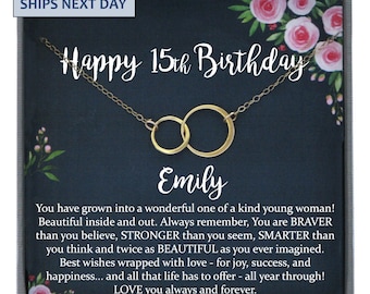 15th Birthday Gift for Teenage Girls - Personalized Necklace with Sentimental Message • Daughter, Granddaughter, Niece, Sister or Friend