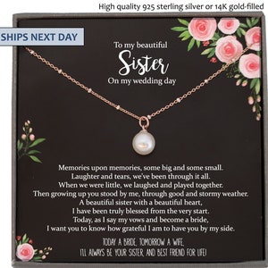 Sister of the Bride Gift Necklace, Sister Wedding Gift from Bride to Sister rehearsal dinner Gift to my Sister on my Wedding Day