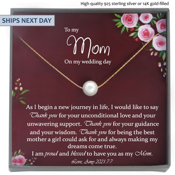 Mother of the Bride Gift from Daughter Mother of the Bride Necklace from Bride Pearl Necklace Mom of Bride Gift To Mom from Bride