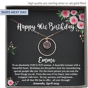 40th Birthday Gift for Women - Personalized Birthstone Necklace • Daughter, Granddaughter, Sister, Wife or Friend