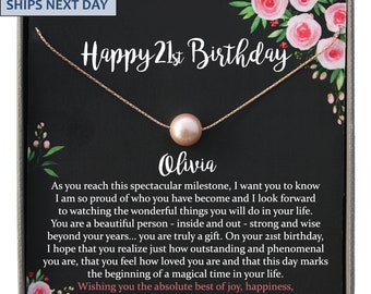 Regalo de cumpleaños número 21 para ella: collar de perlas personalizado • Hija, nieta, hermana, sobrina, amiga