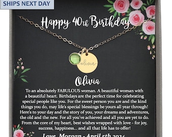 40th Birthday Gift for Women - Personalized Name Necklace for Daughter, Granddaughter, Sister, Friend or Wife. Milestone Birthday gift