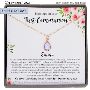 First Communion Gift Girl, Personalized First Holy Communion Gifts for Girls, Birthstone Necklace with Meaningful Message, 1st Communion