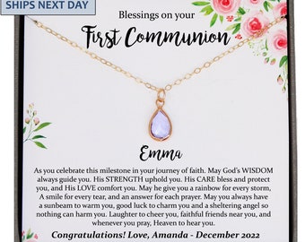 First Communion Gift Girl, Personalized First Holy Communion Gifts for Girls, Birthstone Necklace with Meaningful Message, 1st Communion