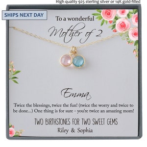 Second Time Mom Gift Birthstone Necklace for Mom Gift for Birth of 2nd Child, Baby Number 2 gift, Second Child, Twin Mama Twin Baby Gift