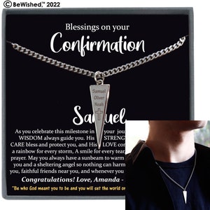 A meaningful Confirmation gift for boys or men, this personalized engraved necklace features a heartfelt message and a timeless keepsake he can carry with him always.