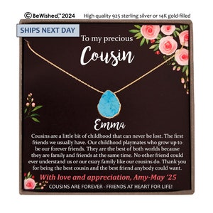 Cousin Gifts - Personalized Gemstone Necklace for Birthday, Holidays, Appreciation and Special Occasions