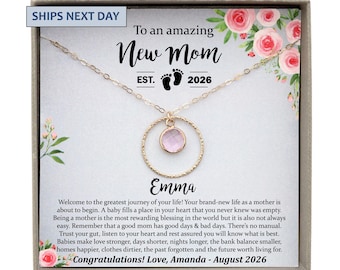 New Mom Gift Jewelry, First Time Mom Gift for first Mother's Day - Personalized Birthstone Necklace, Est 2026, 2025 or 2027