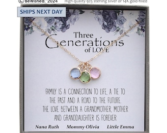 Generations Necklace for Grandma, mom, and granddaughter, Birthstone Necklace