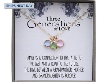 Generations Necklace for Grandma, mom, and granddaughter, Birthstone Necklace