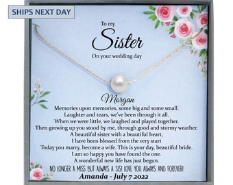 Sister Wedding Gift from Sister Wedding Day Gift for Bride from Sister Single Pearl Necklace, Rehearsal Dinner Gift from Brother to Sister