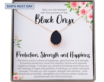 Black Onyx Necklace, Stress Relief Gift for her, Strength Necklace, Black Gemstone Pendant, Protection Necklace, Healing Crystal Jewelry