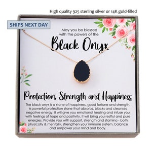 Black Onyx Necklace, Stress Relief Gift for her, Strength Necklace, Black Gemstone Pendant, Protection Necklace, Healing Crystal Jewelry