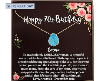 70th Birthday Gift for Women - Personalized Gemstone Necklace for her: Mom, Grandma, Wife, Aunt, Sister or Friend. Ready to gift.