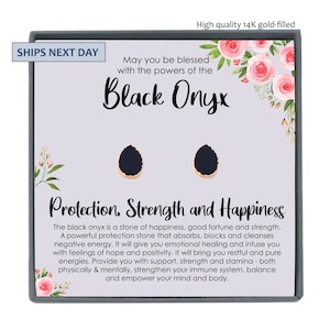 Black Onyx Earrings Studs Gold for women, Onyx Stud Earrings, Small Black Stud Earrings Gemstone Earrings, Gold Electroplated Black Earrings