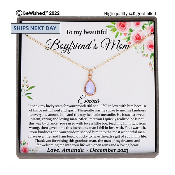 Boyfriends Mom Gift, Gifts for Boyfriend's Mom, To My Boyfriends Mom Necklace, For Boyfriends Mom Christmas Gift, Mother's Day, Birthday