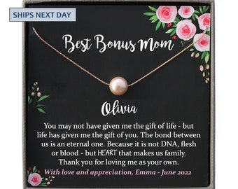 Bonus Mom Gift for Step Mother Gift from Bride, step mom gift for stepmom necklace, step mom wedding gift, Single Pearl Necklace