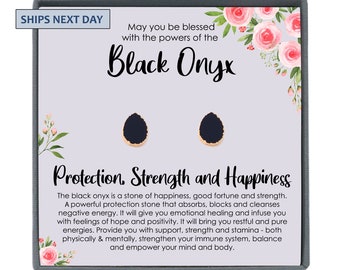 Black Onyx Earrings Studs Gold for women, Onyx Stud Earrings, Small Black Stud Earrings Gemstone Earrings, Gold Electroplated Black Earrings