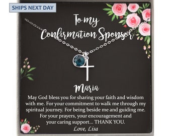 Confirmation Sponsor Gift for Women, Catholic Sponsor Gifts for Sponsors, Personalized Cross Necklace 925 Sterling Silver or 14K Gold Filled