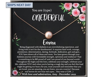 Type 1 Diabetes Gift for Diabetic - Personalized Pearl Necklace with Sentimental Message • Diaversary, Birthday, Christmas • Kids or Adults