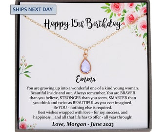15th Birthday Gift for Girl,- Personalized Birthstone Necklace, Quinceanera Gifts for Teenage