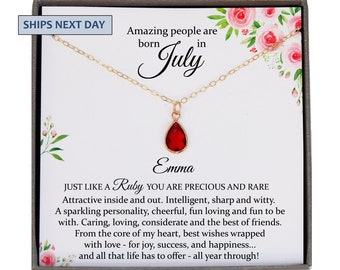 July Birthstone Necklace, Ruby Necklace Gold, July Birthday Gifts, July Necklace, Dainty Necklaces for Women