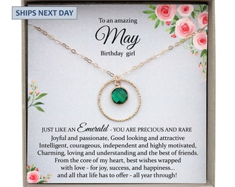 May Birthstone Necklace, May Birthday Gifts, May Necklace, Personalized Crystal Necklace Emerald Necklace, Birthday Gifts for Her, Bewished