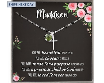 Personalized Christian Gifts, Baptism Gift Girl Religious Gifts for Women, Bible Verse Necklace, Christian jewelry, Cross Necklace