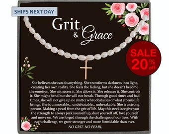 Encouragement Gifts, Grit and Grace, No Grit No Pearl Warrior Necklace Inspirational Gifts Strength Necklace Sobriety Recovery Breast Cancer