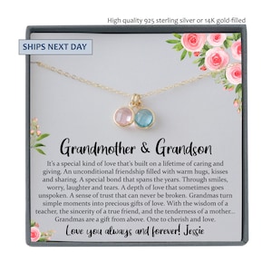 Grandma Gift from Grandson, Grandmother and Grandson Necklace, Birthstone Necklace for Grandma