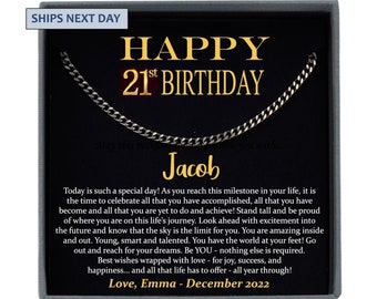21st Birthday Gift for Him - Personalized Men's Necklace, Meaningful Jewelry for Son, Grandson, Nephew, Friend, Boyfriend