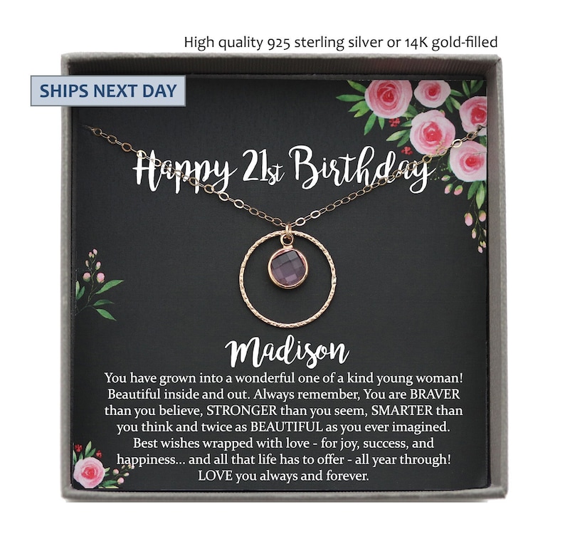 Personalized 21st Birthday Gift for her Jewelry, Birthstone Necklace, Birthday Gift ideas Gift for 21st birthday Girl Twenty First Birthday